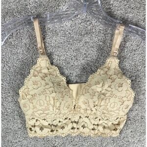Momanda Bralette Lace Floral Cream Beige‎ Adjustable Straps Wireless Bra 34C